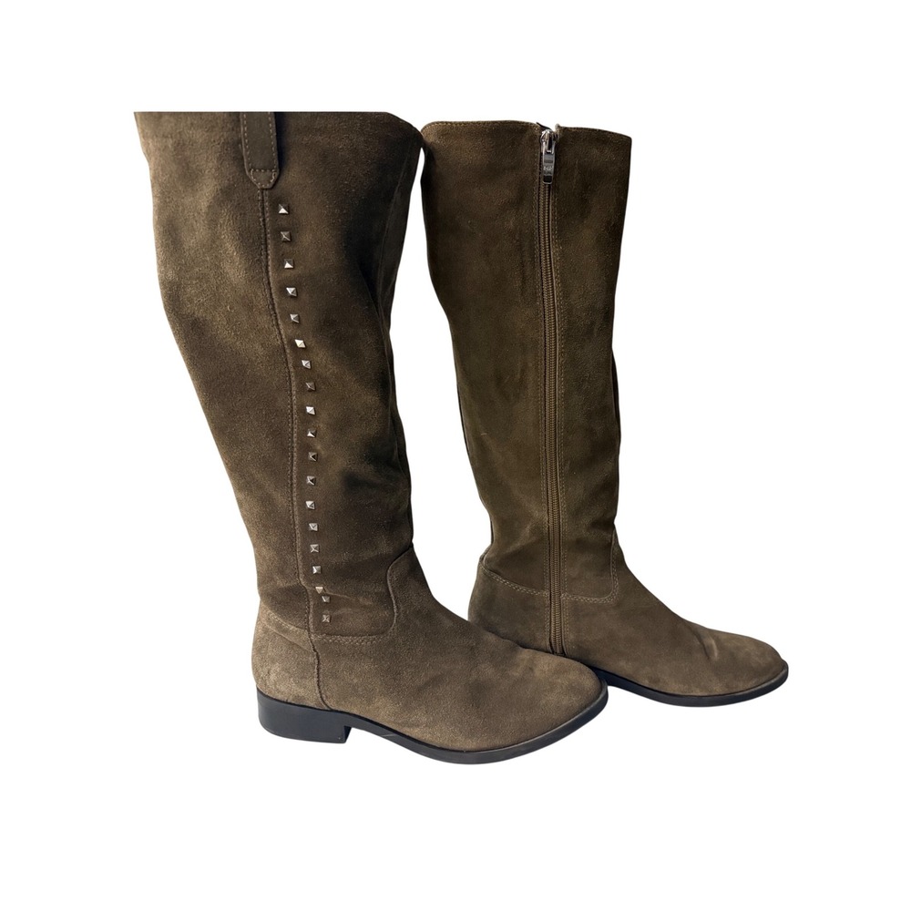 Marc‎ Fisher Womens Gray 7W Suede Tall Studded Boots Gored Side Zip A342343